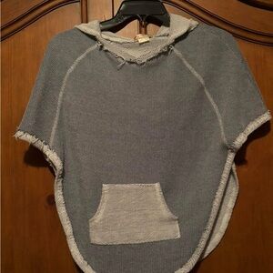 Gray Hooded Poncho with Pocket